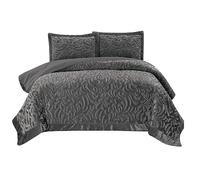 B&B Warm Quilt Bed Blanket Throw for Winter Heavyweight Bedspread Throw Comforter Set - 3 Piece KingSize Bedspread Coverlets with 2 Pillow Cases- Grey