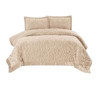 B&B Warm Quilt Bed Blanket Throw for Winter Heavyweight Bedspread Throw Comforter Set - 3 Piece KingSize Bedspread Coverlets with 2 Pillow Cases - Beige