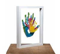 B BachVibes Family Handprint Kit with Frame Includes Non-Toxic Paints-Acrylic Plates DIY Tools-Perfect for Baby Shower New Moms and Home Decor-Emotional Gift (Wood) (White)