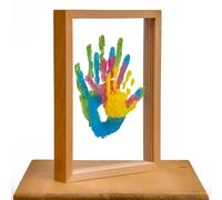 B BachVibes Family Handprint Kit with Frame Includes Non-Toxic Paints-Acrylic Plates DIY Tools-Perfect for Baby Shower New Moms and Home Decor-Emotional Gift (Wood) (Wood)