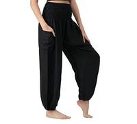 B Bangkok Pants Harem Pants Women Boho Clothes with Pockets (Black Classic, One Size Extra Long)