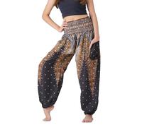 B BANGKOK PANTS Harem Pants Women Boho Clothes with Pockets (Black Peacock, One Size)