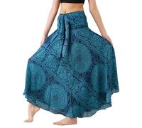 B BANGKOK PANTS Women's Boho Maxi Skirt Bohemian Print (Blossom Blue, One Size)