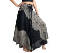 B Bangkok Pants Women's Boho Maxi Skirt Bohemian Print (Hippierose Black, One Size)