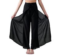 B BANGKOK PANTS Women's Boho Palazzo Pants Wide Leg Yoga Wrap Tie Up Waist, Black, One size