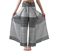 B BANGKOK PANTS Women's Boho Palazzo Pants Wide Leg Yoga Wrap Tie Up Waist, Black Stripe, One size
