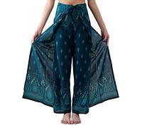 B Bangkok Pants Women's Boho Palazzo Pants Wide Leg Yoga Wrap Tie Up Waist, Bohemian Green, One Size