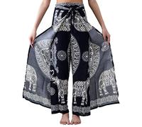 B BANGKOK PANTS Women's Boho Palazzo Pants Wide Leg Yoga Wrap Tie Up Waist, Bohoelephant Navy, One Size