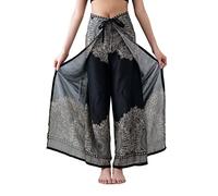 B BANGKOK PANTS Women's Boho Palazzo Pants Wide Leg Yoga Wrap Tie Up Waist, Hippierose Black, One size