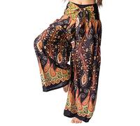 B Bangkok Pants Women's Boho Palazzo Pants Yoga Wide Leg Pants, Boho Peacock Black, One Size