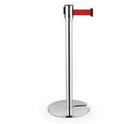 B Baosity Crowd Control Barrier Retractable Belt Post Queue Stanchion Weighted Base Iron Stainless Steel Finish Crowds And Sections Areas Suitable for banks, Silver, 350 51 890MM