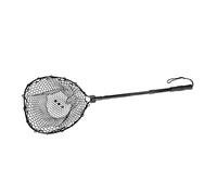 B Baosity Foldable And Portable Aluminum Fishing Landing Net, Soft Silicone Mesh, Telescopic Mechanism And Strap, Ideal for Fishermen, Black Pole Black Net