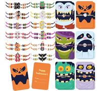 B Bascolor Halloween Bracelets Bulk with Gift Cards for Kids Women, 24pcs Halloween Jewelry Stackable Pumpkin Spider Ghost Charms Bracelets, Halloween Party Favors Goodie Bag Fillers Classroom Prizes