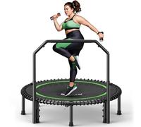 B BCAN 48'' Rebounder Trampoline for Adults, 250kg Foldable Mini Trampoline with Adjustable Foam Handle, Mute & Pre-assembled Fitness Trampette Indoor