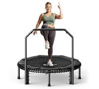 B BCAN 48'' Rebounder Trampoline for Adults, 250kg Foldable Mini Trampoline with Adjustable Foam Handle, Mute & Pre-assembled Fitness Trampette Indoor