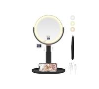 B Beauty Planet 30X/1X Magnifying Mirror with LED Display, Height Adjustable Makeup Mirror with Lights, 360°Rotation and Detachable, Vanity Mirrors with tweezers, Rechargeable for Travel, Black