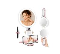 B Beauty Planet 30X/1X Magnifying Mirror with Light, Height Adjustable Travel Makeup Mirror, Portable Foldable Vanity Mirror with Digital Display & Phone Holder, Tabletop Handhold Hanging (Rose Gold)