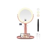 B Beauty Planet Magnifying Mirror with Digital Display, Height Adjustable Makeup Mirror with Lights 30X/1X, 360°Rotation and Detachable, with tweezers, Rechargeable for Travel, Rose Gold
