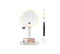 B Beauty Planet Magnifying Mirror with Light 30X/1X, Height Adjustable Makeup Mirror with Digital Display, Detachable for Travel, Bathroom Vanity Mirrors with Cell Phone Holders and Tweezers (White)