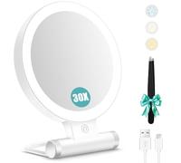 B Beauty Planet Magnifying Mirror with Light 30X, Double-Sided 1X/ 30X Magnifying Makeup Mirror with Tweezer, 2000mAh 3 Colour Modes with Adjustable Brightness, Foldable Compact Travel mirror