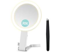 B Beauty Planet Magnifying Mirror with Light, Double Sided 30X/1X Magnifying Mirror, Travel Makeup Mirror with 3 Color Lights, Foldable Makeup Mirror with Tweezer, Handheld/Tabletop