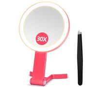B Beauty Planet Magnifying Mirror with Light, Double Sided 30X/1X Travel Makeup Mirror, 3 Color Lights, Dimmable Touch Screen, Portable Vanity Beauty mirror, Tabletop Handheld Hanging (Rose)