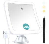 B Beauty Planet Makeup Mirror with Light,20x Magnifying Lighted Vanity Mirror with Touch Control and Suction Cup,Rechargeable,3 Colours Lighting,360° Rotation,Bathroom Vanity and Travel,Square