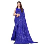 b bella creation Women's Plain Polyester Saree, Royal Blue, One Size