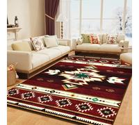 B BENRON Western Rugs for Living Room, Non Slip Rustic Rug for Bedroom Dining Table Kitchen, Washable Aesthetic Area Rugs for Home Decor, 5ft x 7ft, Red