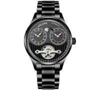 B BINGER Men's Automatic Watch Dual Time Clown Moon Phase Ailang Series Watches (Black)