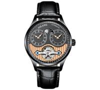 B BINGER Men's Automatic Watch Dual Time Clown Moon Phase Ailang Series Watches (Black Rose Gold)