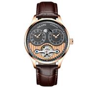 B BINGER Men's Automatic Watch Dual Time Clown Moon Phase Ailang Series Watches (Rose Gold Black)