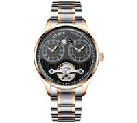 B BINGER Men's Automatic Watch Dual Time Clown Moon Phase Ailang Series Watches (Rose Gold Black)