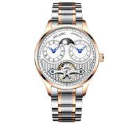 B BINGER Men's Automatic Watch Dual Time Clown Moon Phase Ailang Series Watches (Rose Gold White)