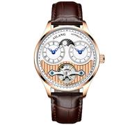 B BINGER Men's Automatic Watch Dual Time Clown Moon Phase Ailang Series Watches (Rose Gold White)