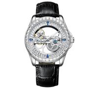 B BINGER Men's Automatic Watch Unisex Skeleton Mechanical Neutral Rock Crystal Wristwatch (Silver)
