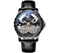 B BINGER Men's Skeleton Watches Automatic Ailang Watch with Dual Balance Wheels Wristwatch, Black