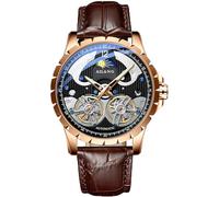 B BINGER Men's Skeleton Watches Automatic Ailang Watch with Dual Balance Wheels Wristwatch, Rose Gold Black