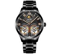 B BINGER Men's Skeleton Watches Automatic Mechanical Ailang Watch with Dual Balance Wheels (All Black - B)