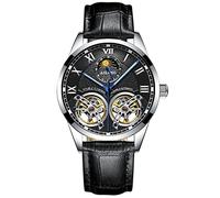 B BINGER Men's Skeleton Watches Automatic Mechanical Ailang Watch with Dual Balance Wheels (Black)