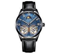 B BINGER Men's Skeleton Watches Automatic Mechanical Ailang Watch with Dual Balance Wheels (Black Blue)