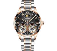 B BINGER Men's Skeleton Watches Automatic Mechanical Ailang Watch with Dual Balance Wheels (Gold Black)