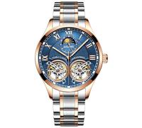 B BINGER Men's Skeleton Watches Automatic Mechanical Ailang Watch with Dual Balance Wheels (Gold Blue)