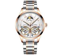 B BINGER Men's Skeleton Watches Automatic Mechanical Ailang Watch with Dual Balance Wheels (Gold White-B)