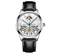 B BINGER Men's Skeleton Watches Automatic Mechanical Ailang Watch with Dual Balance Wheels （White