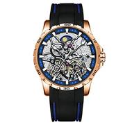 B BINGER Mens Watch Automatic Mechanical Self Wind Dual Balance Wheels Movement(Gold Blue)