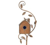 (B) Birdhouse Garden Stakes Metal Bird House with Pole Iron Art Courtyard Bird Feeder Bird Houses