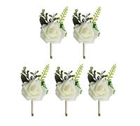 B Blesiya 5 Pieces Wedding Decor Bride Bridesmaid Corsage Buttonhole Flowers, Artificial PE Rose, Boutonniere for Wedding Prom Suit Party Favor, White