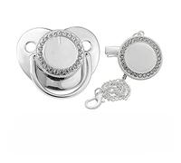 B-Bling Customizable Baby Dummy Pacifier with Chain Clips Bling Luxury Rhinestones Christmas Gift, Silver