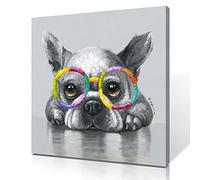 B BLINGBLING Dog Picture Canvas Wall Art: Black and White French Bulldog Wearing Colorful Sunglasses Funny Artwork Animal Poster for Kids Room Nursery Bedroom Decor Framed, 60x60cmx1 Panel